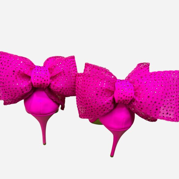 Steve Madden Benni Rhinestone Embellished Bow Back Sandals. Fuscia. Size: 7M - Picture 4 of 6